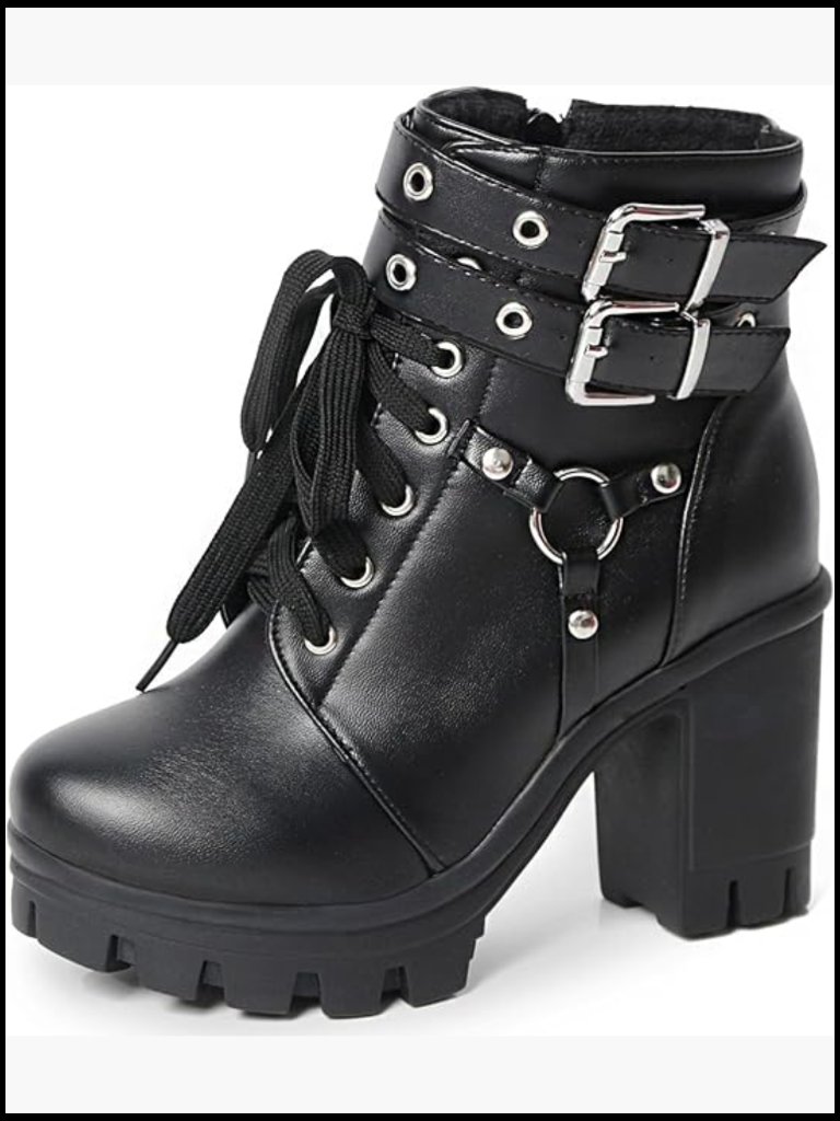 Chunky Platform Combat Boots Lace Up Zipper Closure Round Toe Ankle Booties